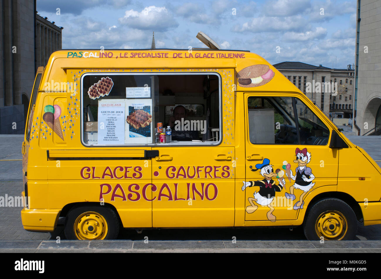 A car van selling waffles in Brussels Belgium Europe Stock Photo