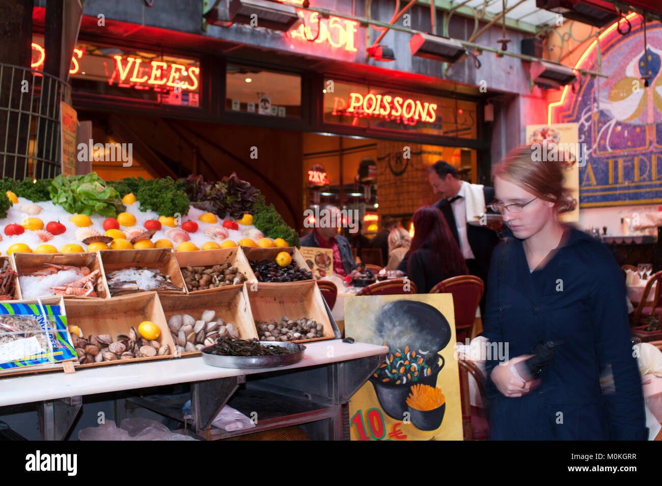 Restaurants in Rue des Bouchers, Brussels, Belgium Stock Photo