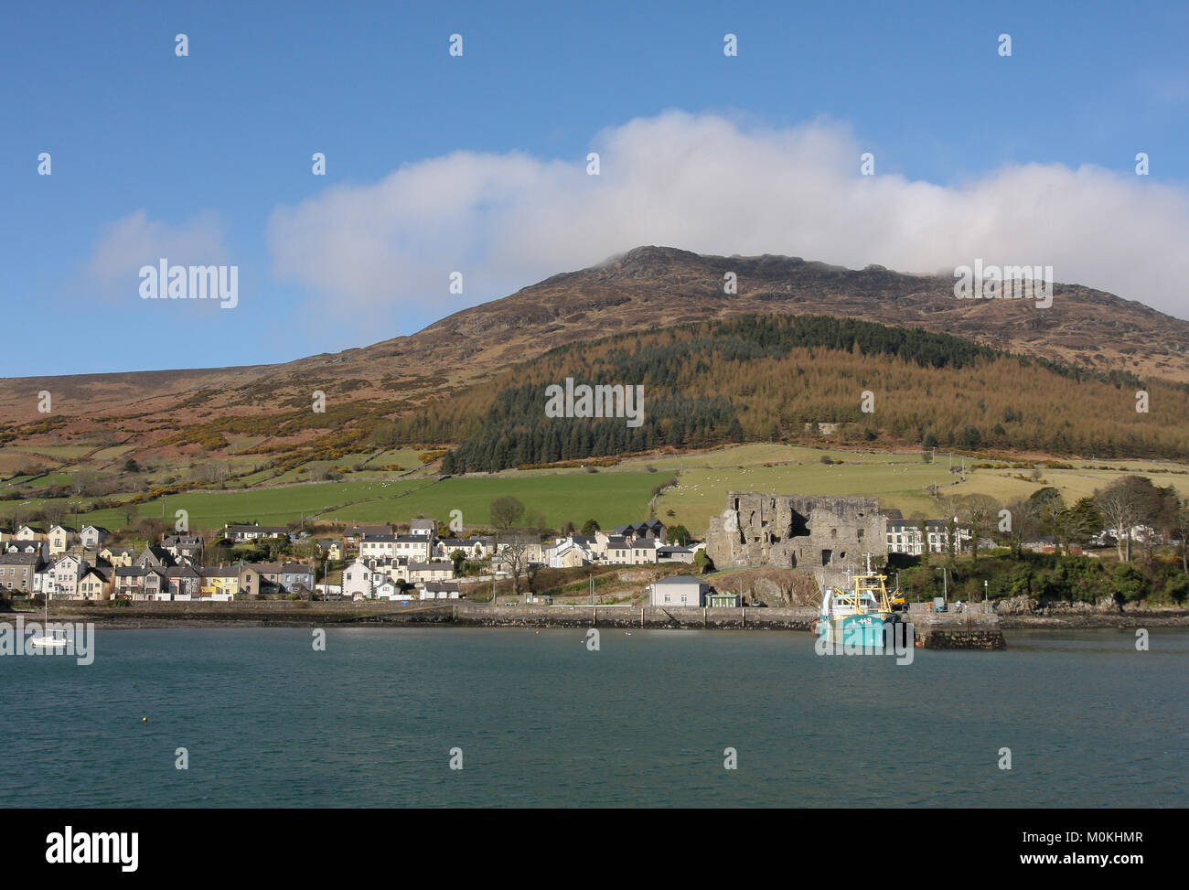 The coastal town of Carlingford, County Louth Ireland. King John's castle and Carlingford Harbour sit at the base of Slieve Foy, Cooley Peninsula. Stock Photo
