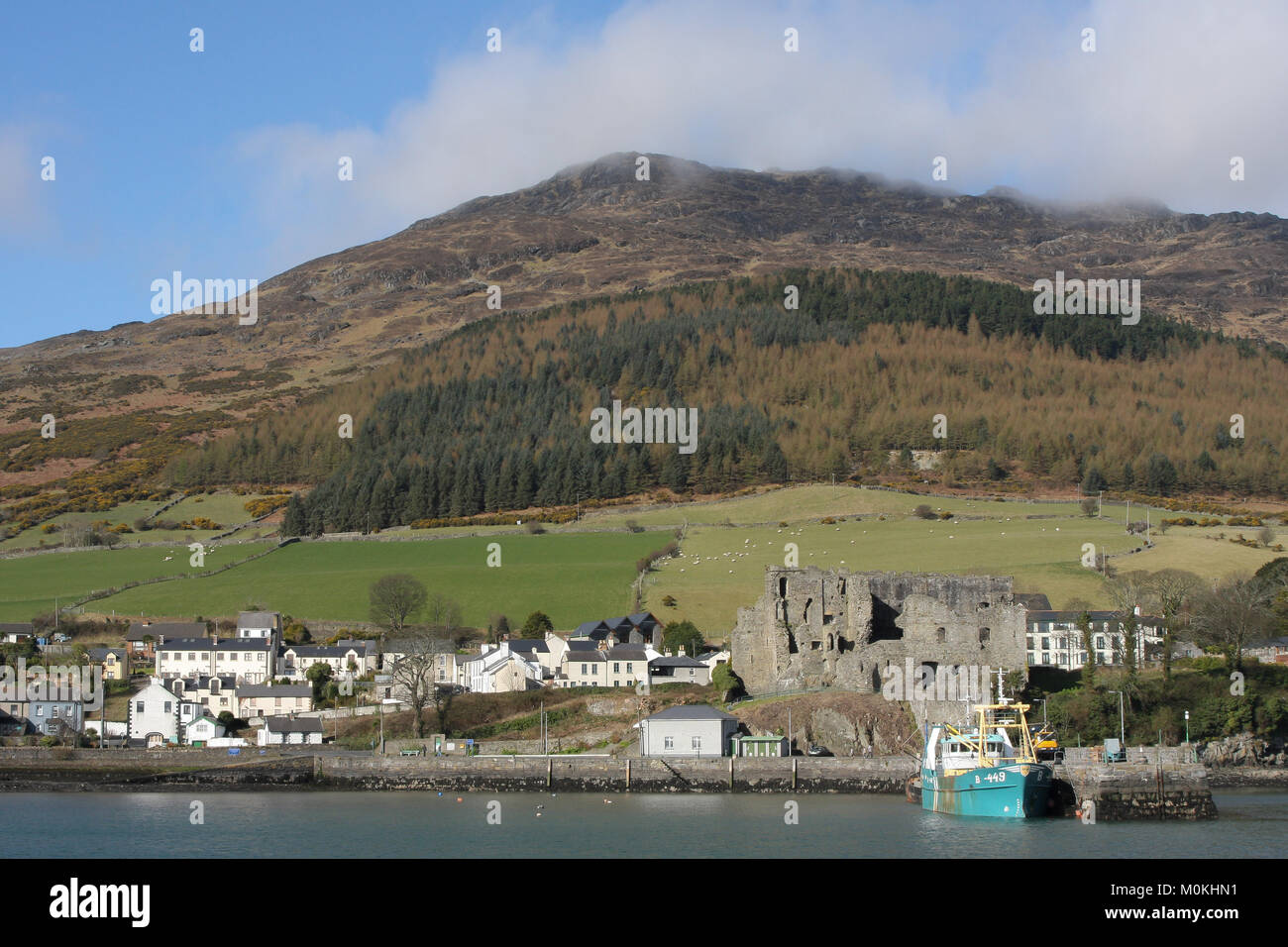 The coastal town of Carlingford, County Louth Ireland. King John's castle and Carlingford Harbour sit at the base of Slieve Foy, Cooley Peninsula. Stock Photo