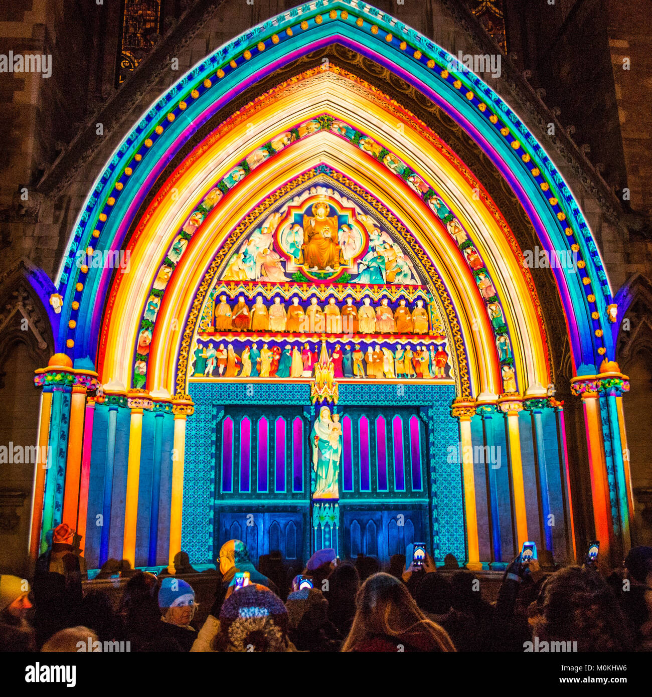 Westminster Abbey during the 'Lumiere' Light Festival, London. Stock Photo