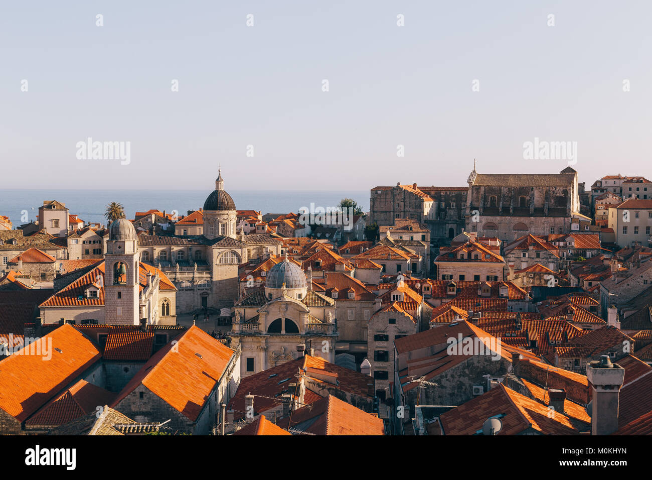 Panoramic view of the historic town of Dubrovnik, one of the most famous tourist destinations in the Mediterranean Sea, at sunset, Dalmatia, Croatia Stock Photo