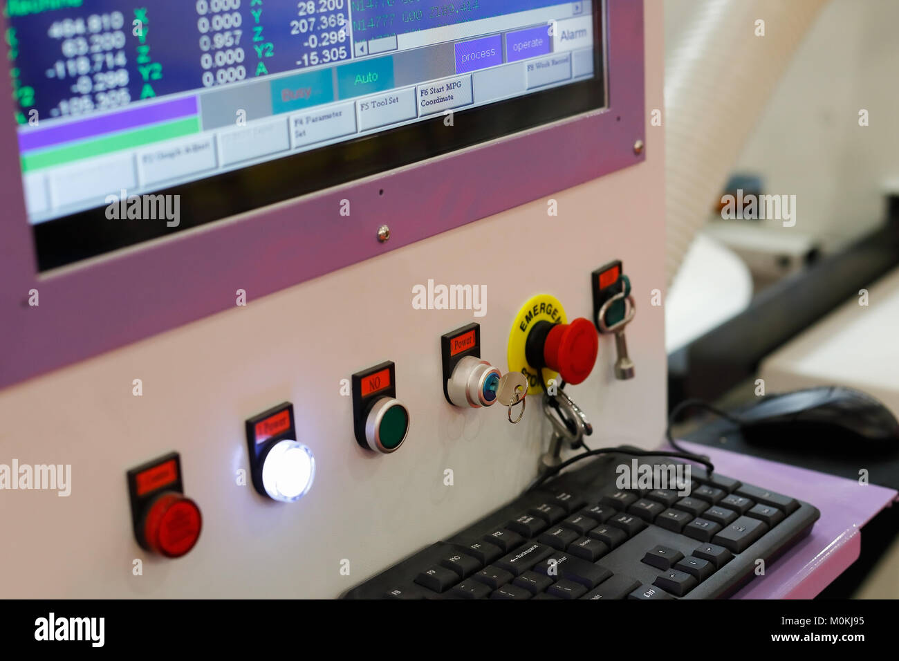 Control panel of a computer controlled machine. Selective focus Stock