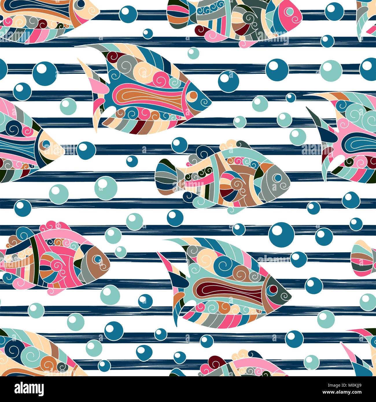 Seamless Pattern With Hand Draw Zentangle Exotic Fish And Horizontal Stock Vector Image Art Alamy