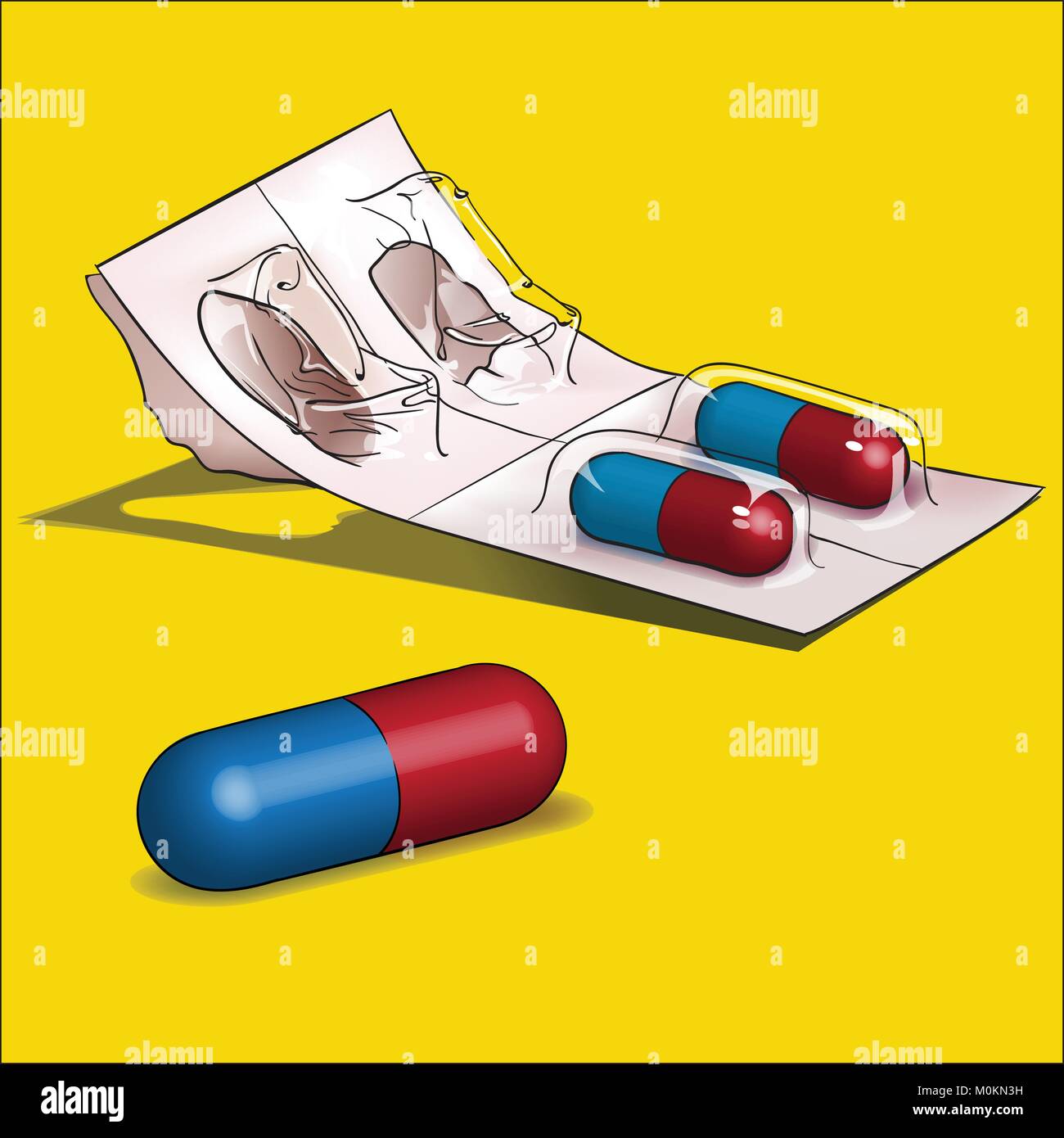 Medication. Blue and red capsules in a foil and plastic blister pack. Stock Vector