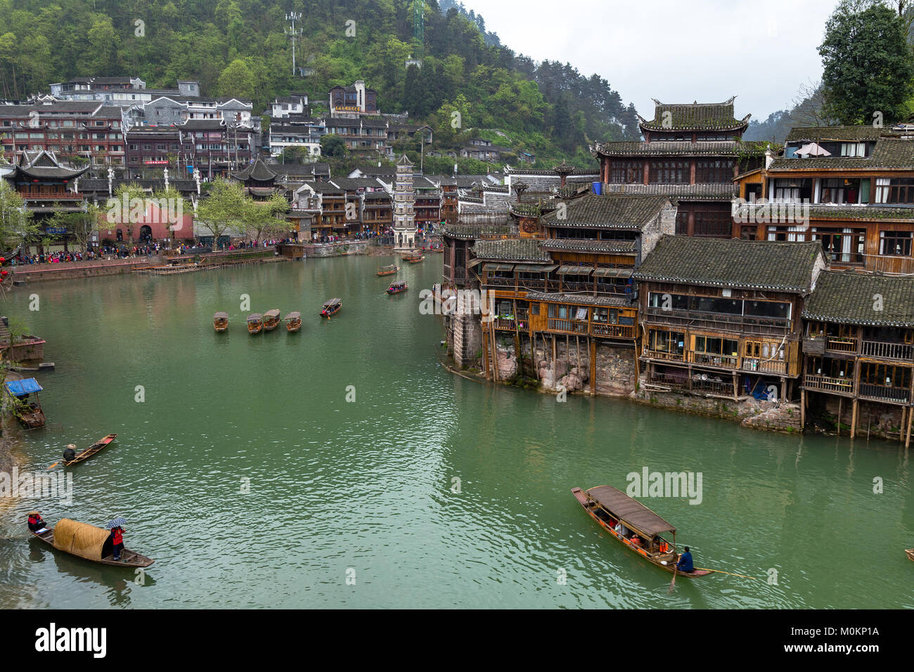 Old Houses on the river in Fenghuang Ancient town, Hunan province, China. This ancient town was added to the UNESCO World Heritage Tentative List in t Stock Photo
