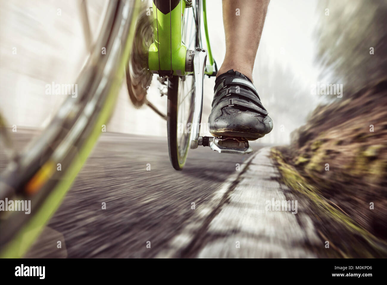 Pedal of a fast moving racing bicycle Stock Photo