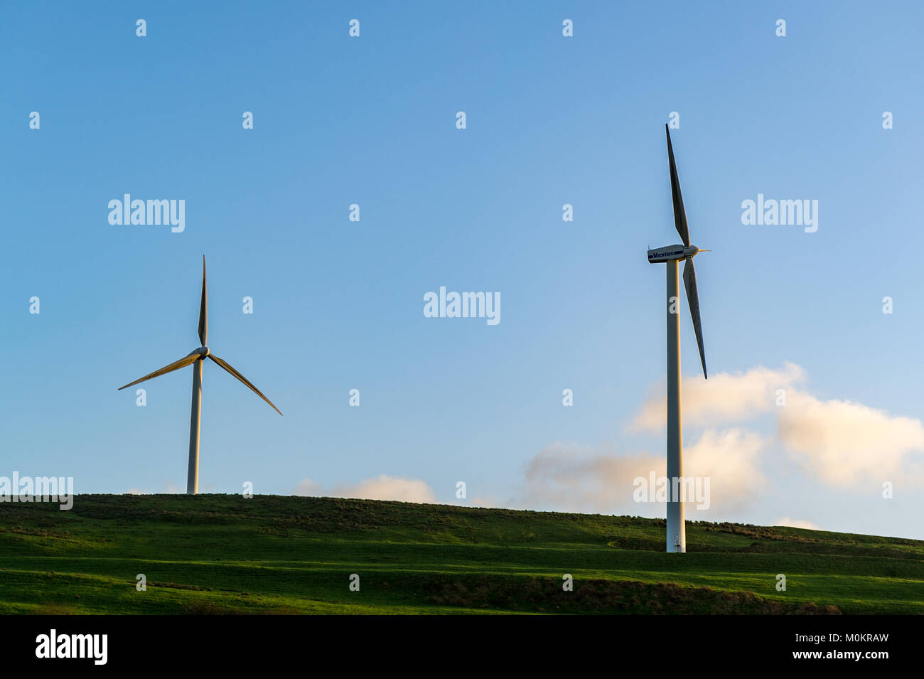 Coomatallin Wind Farm near Dunmanway, West Cork, Ireland with copy space. Stock Photo