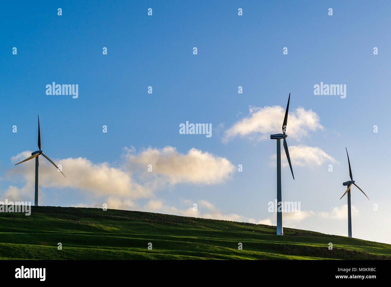 Coomatallin Wind Farm near Dunmanway, West Cork, Ireland with copy space. Stock Photo