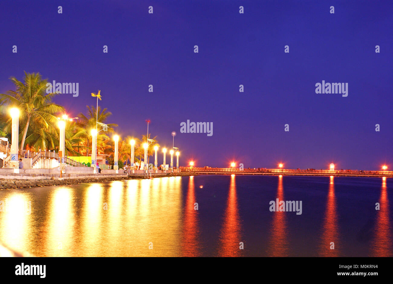 Ancol Beach at Night, Jakarta, Indonesia Stock Photo