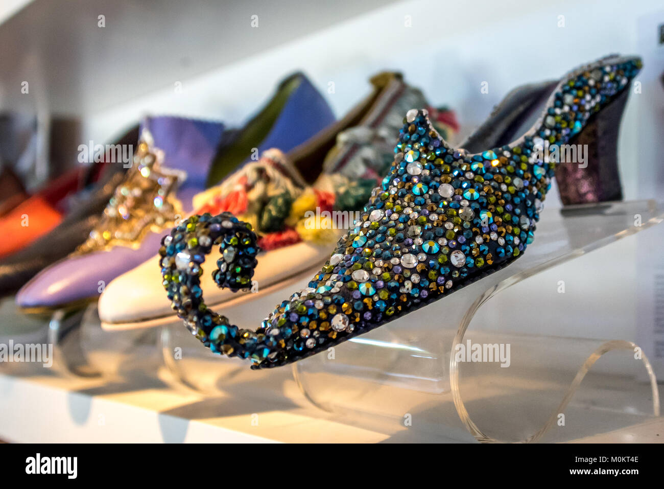 Bejeweled and elegant shoe design by artisan shoemaker Debra Hovel of Debra Hovel Footwear; just one example of the wide range of her custom styles. Stock Photo