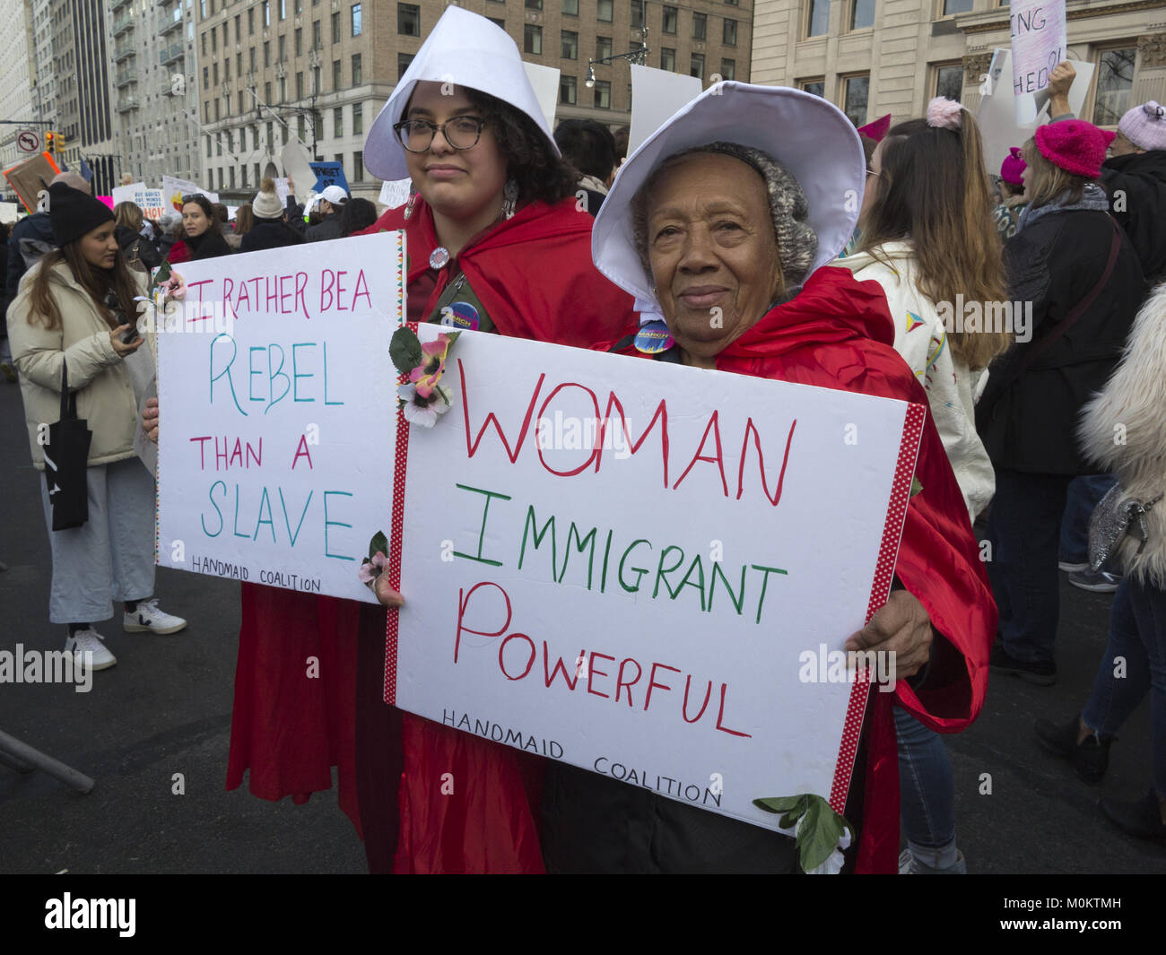 Hundreds of thousands of New Yorkers attended the Women's March in New York City on the one year anniversary of Donald Trump's innauguration, Jan.20,  Stock Photo