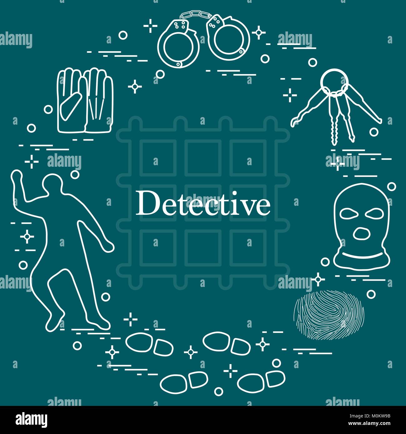 Criminal and detective elements. Crime, law and justice vector icons ...