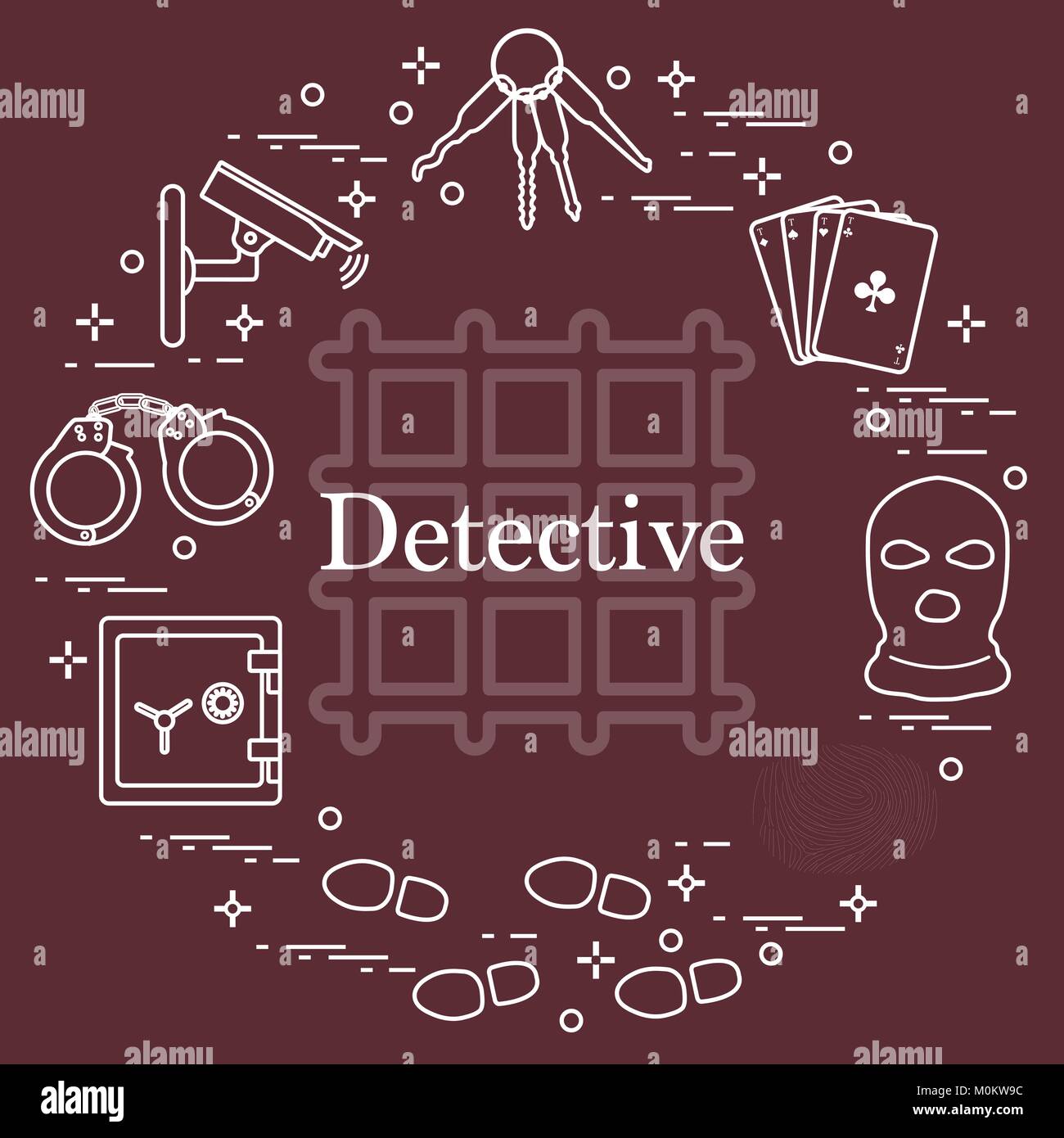 Criminal and detective elements. Crime, law and justice vector icons ...