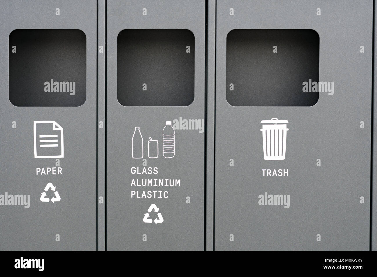 Recycle bin for separating paper from glass, plastic and aluminum Stock