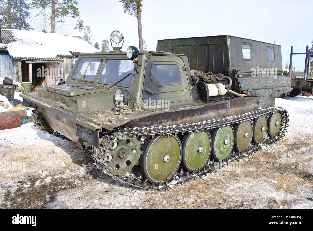 Crawler-vehicle. Cross-country vehicle for geological exploration. Russia, the Arctic Stock Photo