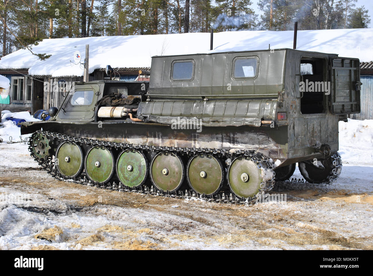 Crawler-vehicle. Cross-country vehicle for geological exploration. Russia, the Arctic Stock Photo