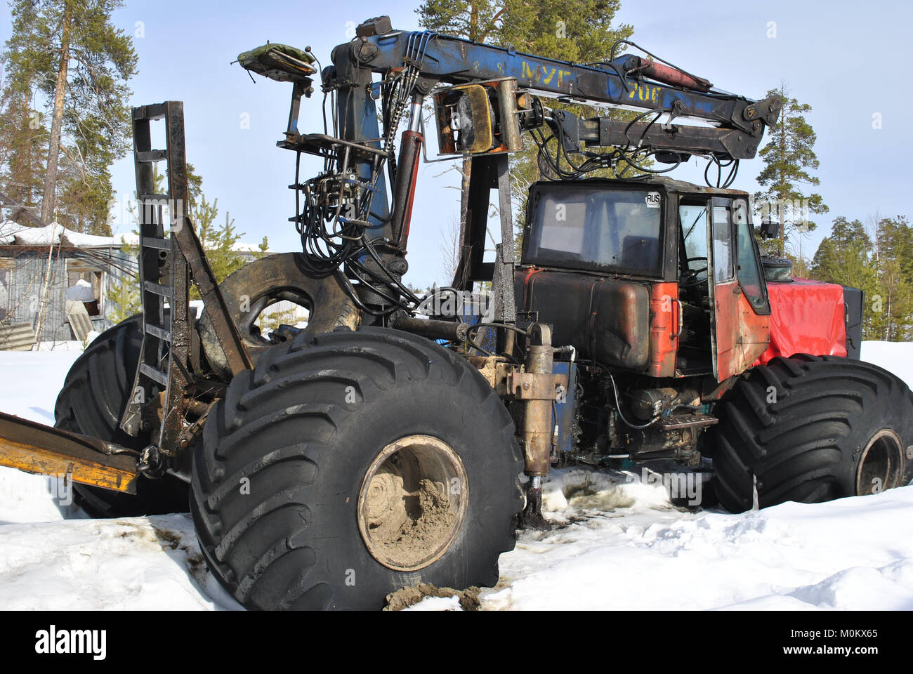 Soviet T-150K tractor for harvesting Stock Photo