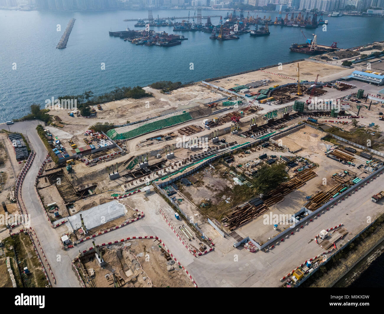 Construction site of Hong Kong from drone view Stock Photo