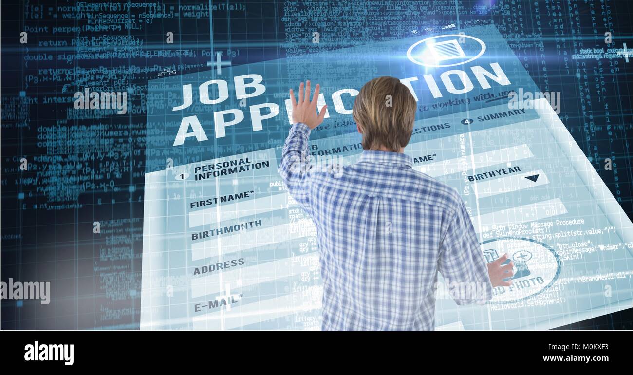 Man touching digital job application Stock Photo