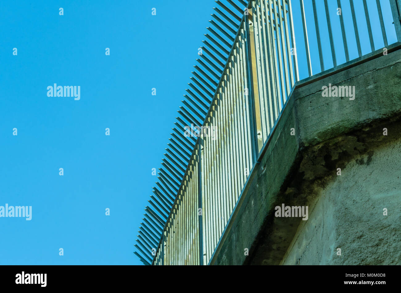 Prision Fence Wire. Concrete built structure for backdrop with copy space Stock Photo