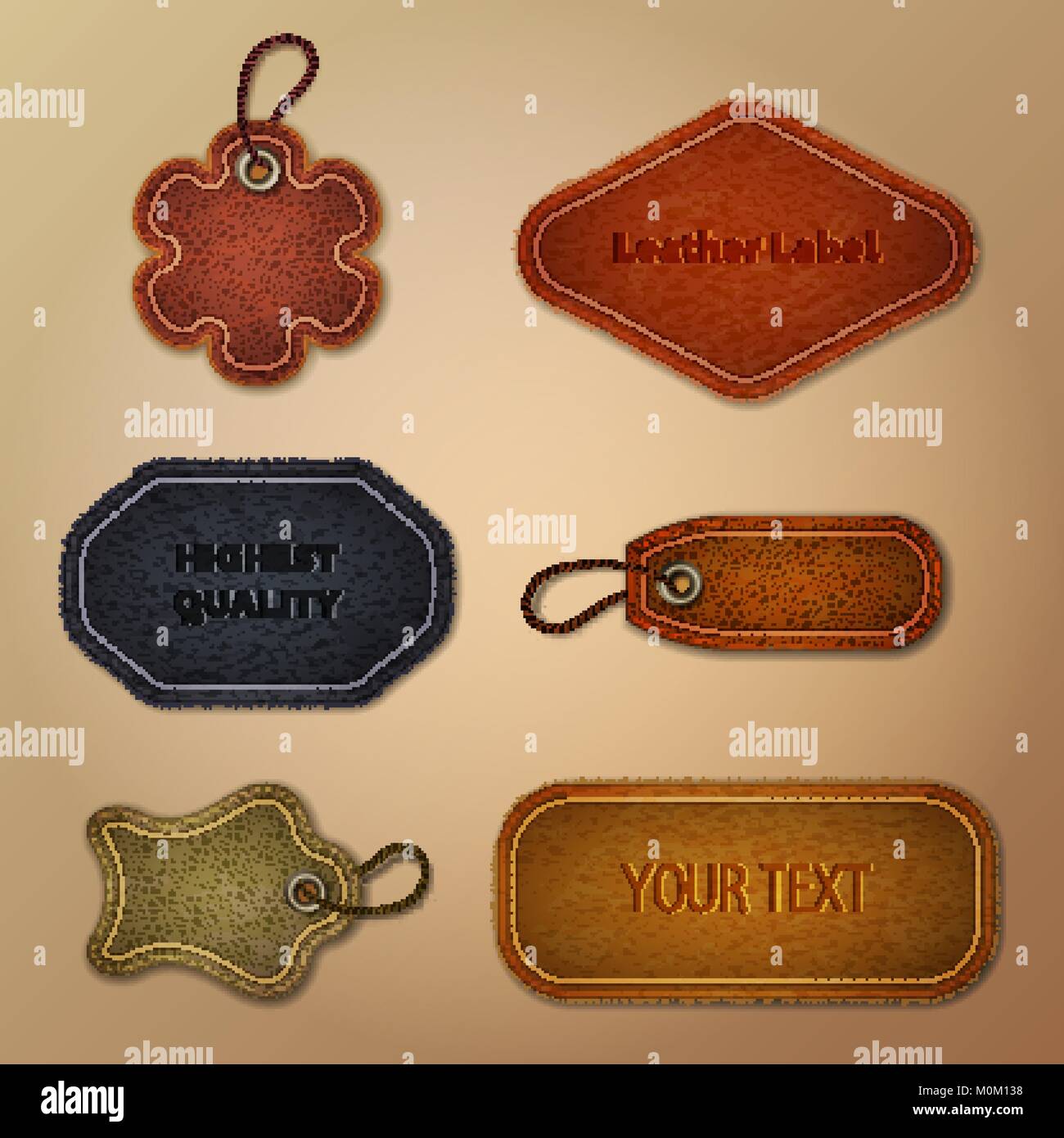 Leather set collection. Tags and labels, vector image Stock Vector