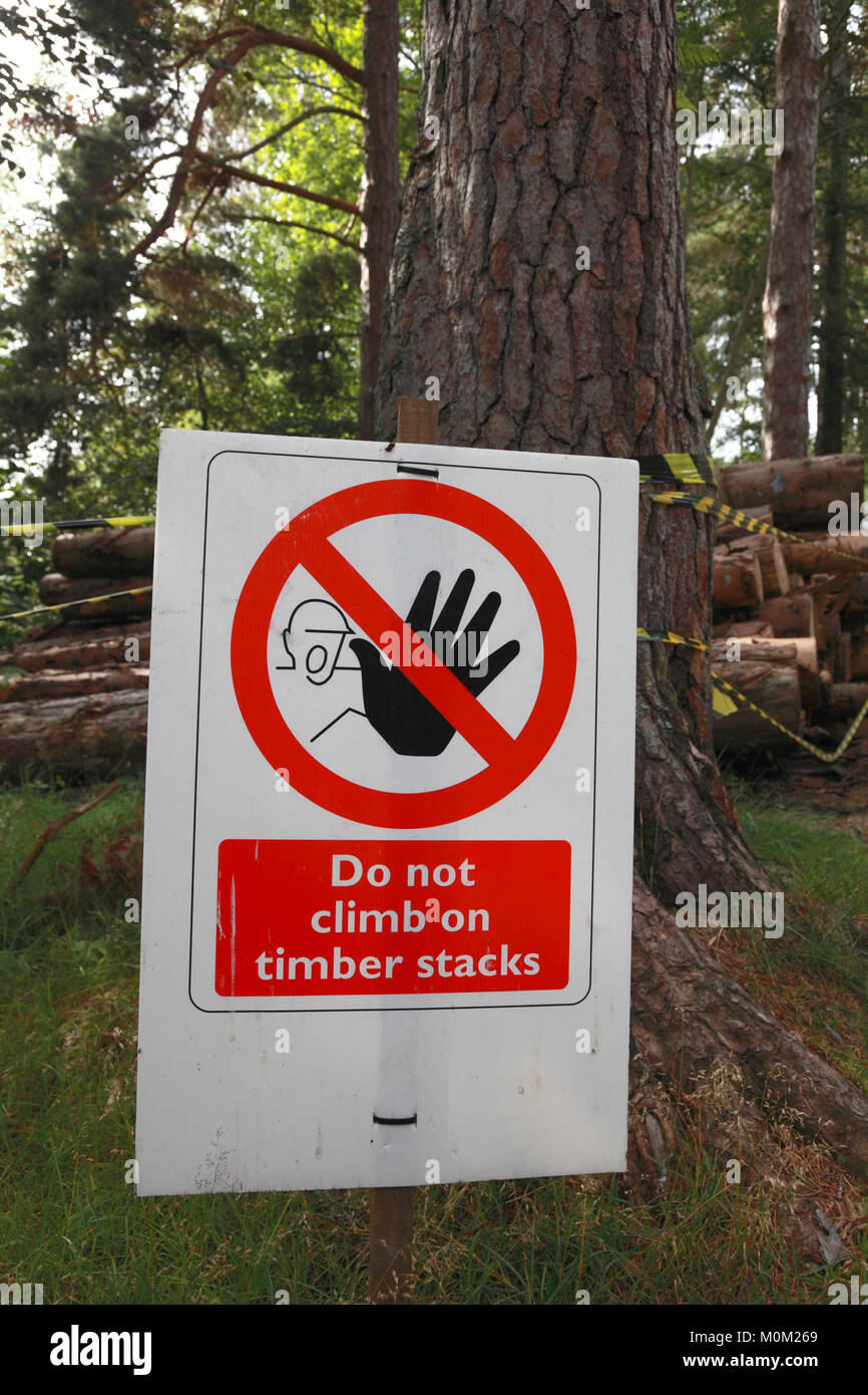 Health and safety sign warning of the danger of climbing on stacks of