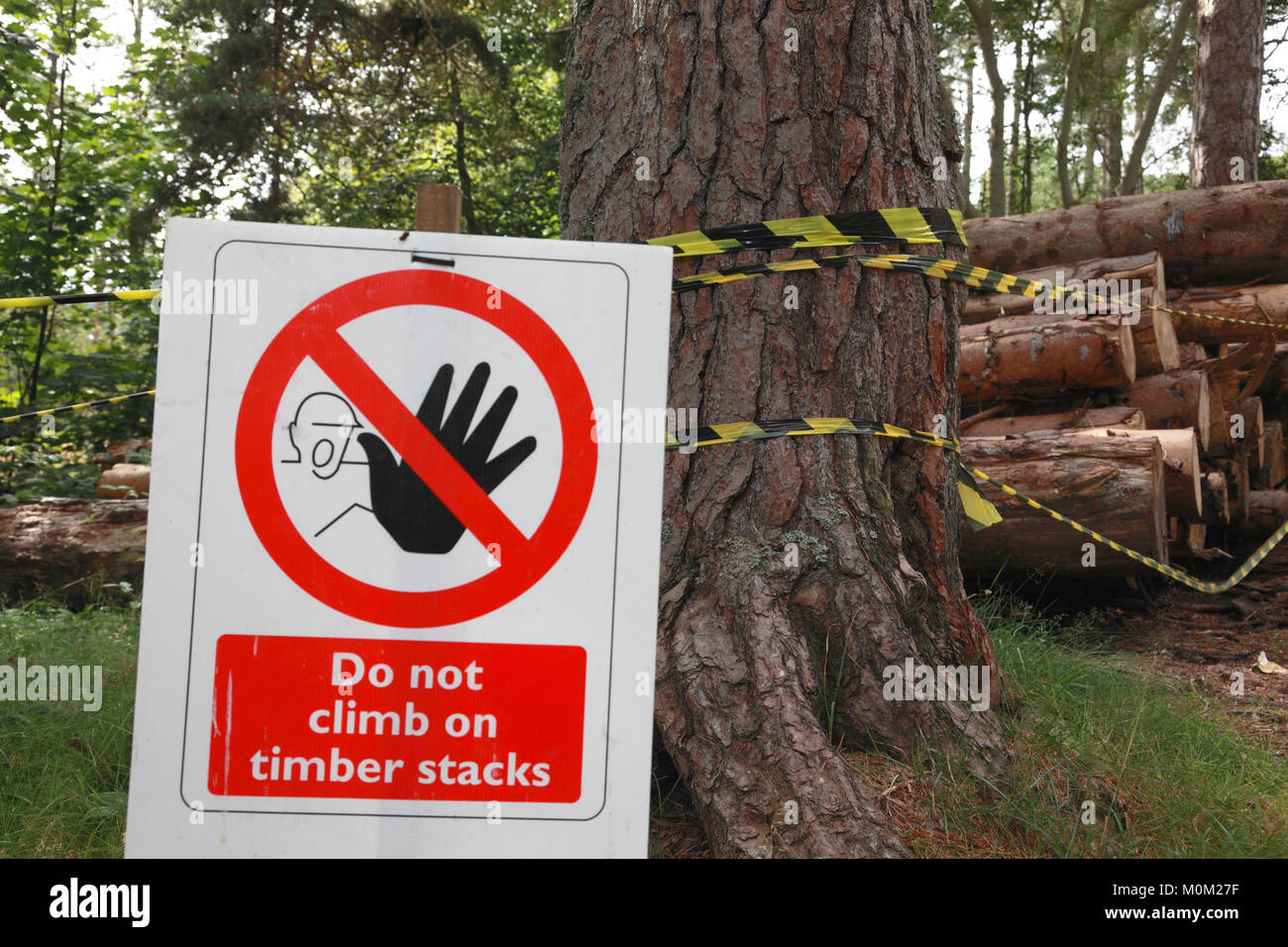 Health and safety sign warning of the danger of climbing on stacks of