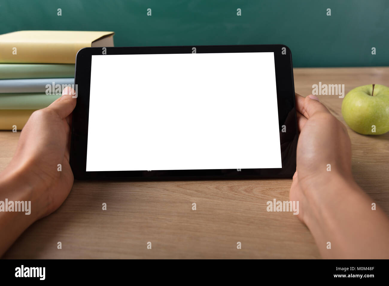 Student Using Digital Tablet With Blank White Screen Stock Photo