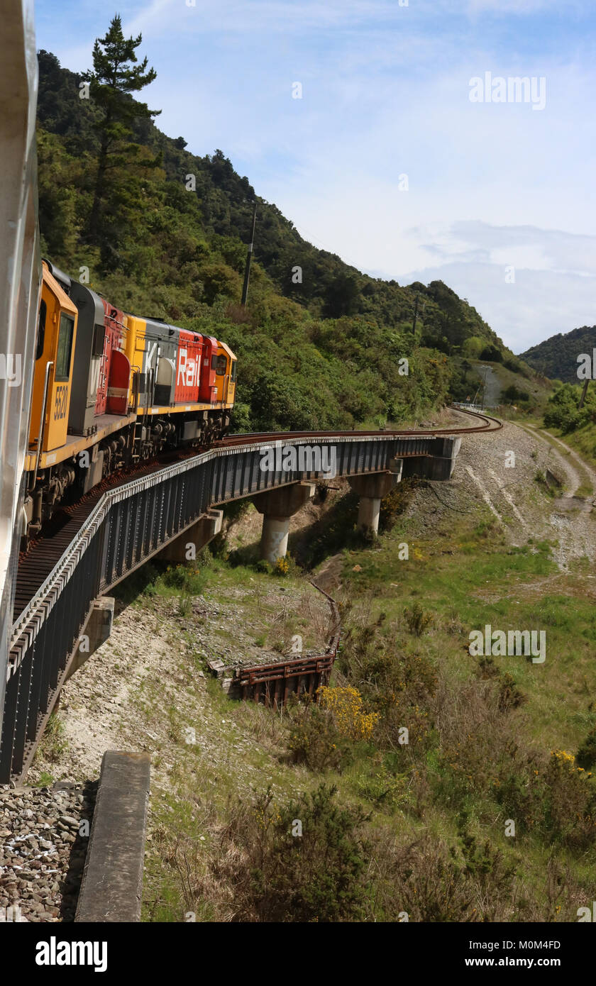View from observation car on Trans Alpine Express train looking to the ...