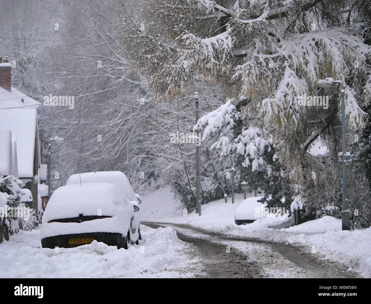 Snowy weather in Malvern UK Stock Photo