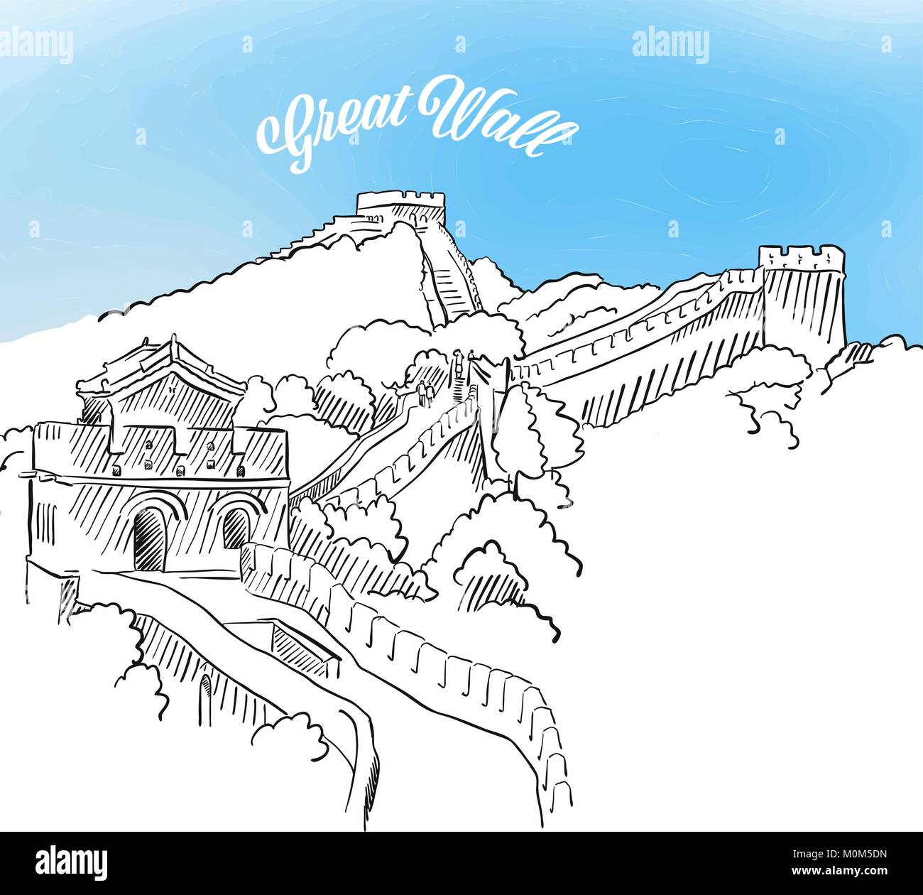Sketch Of Great Wall In China Hand Drawn Vector Illustration With Modern Headline Use For Greeting Card And Travel Marketing Stock Vector Image Art Alamy