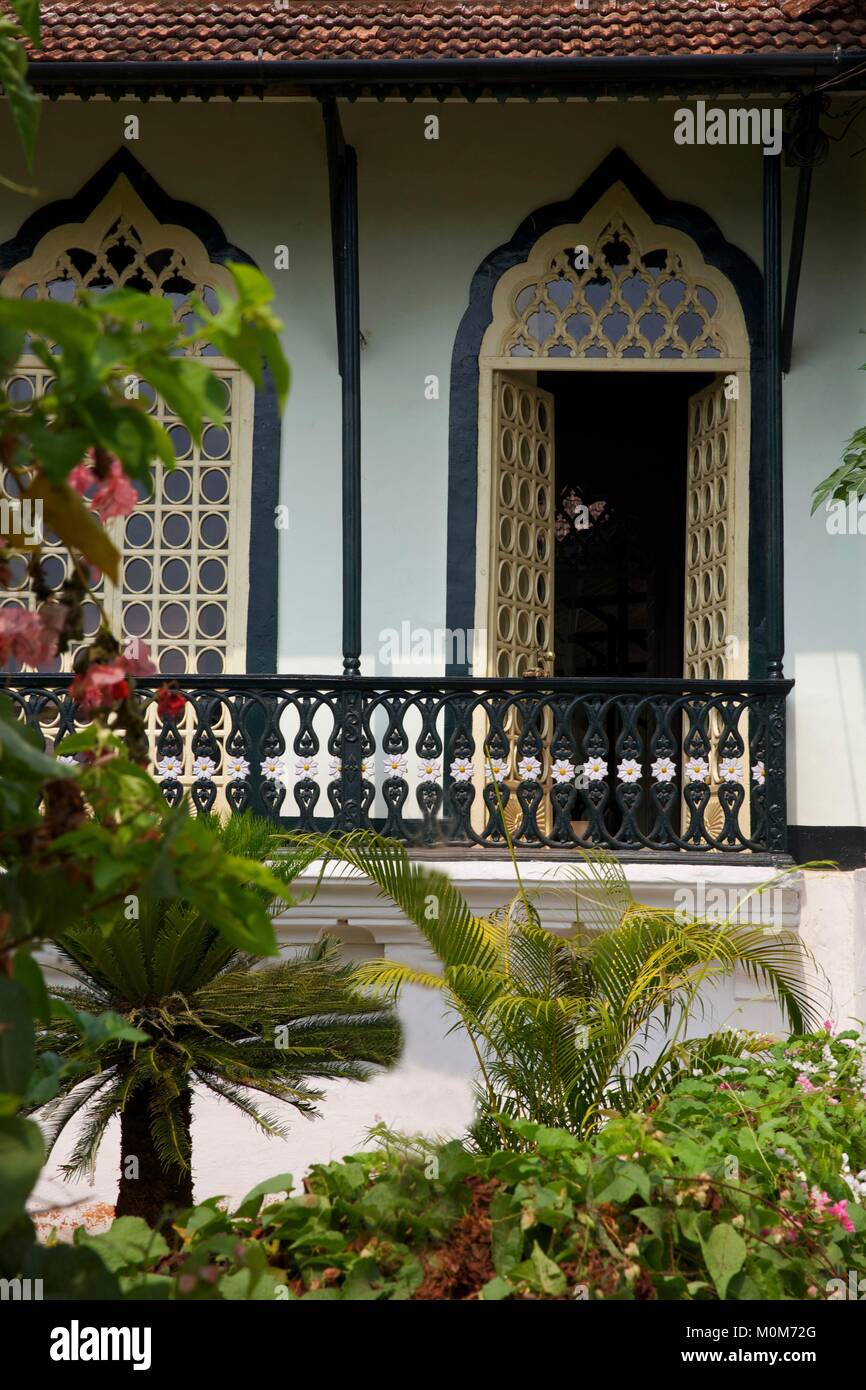 India,Goa,balcony of the Figueiredo house,portuguese colonial villa Stock Photo
