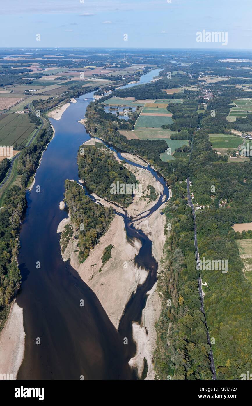 France,Loir et Cher,Loire valley listed as World Heritage by UNESCO,Veuves,the Loire river (aerial view) Stock Photo