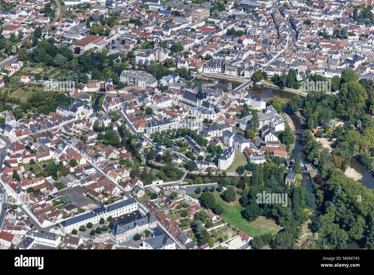 France,Loir et Cher,Romorantin Lanthenay,the town (aerial view) Stock Photo