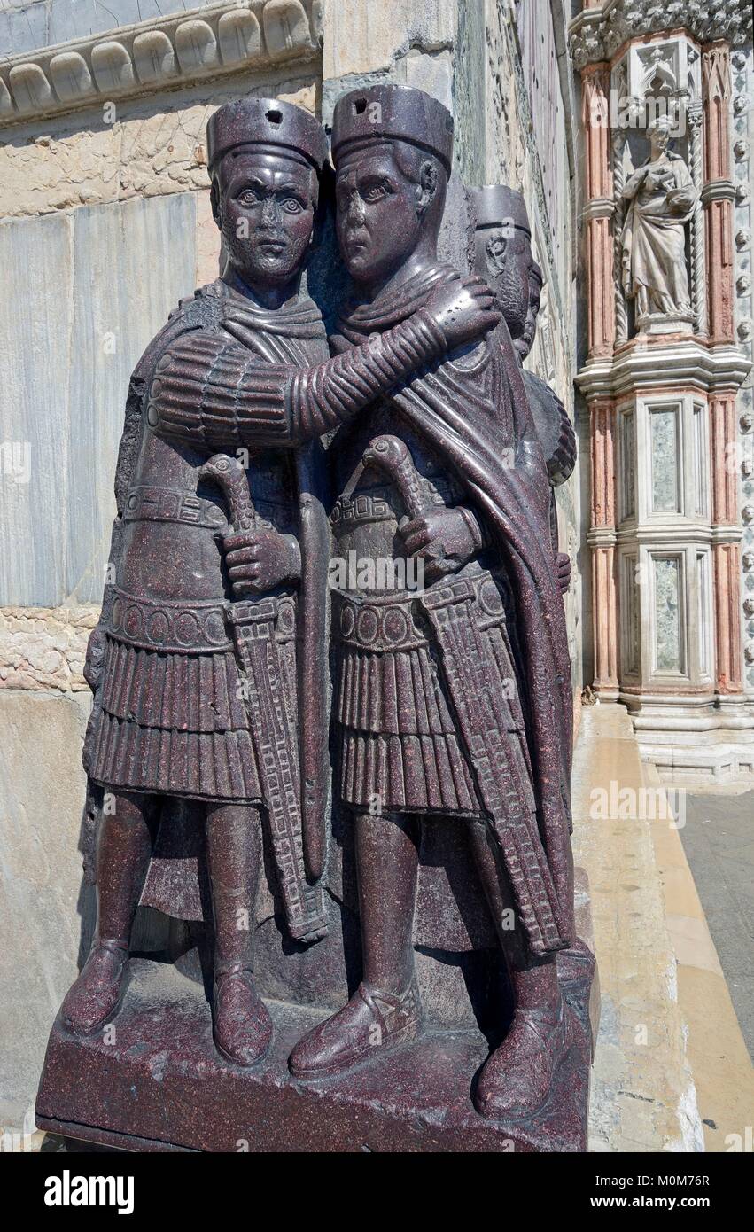 Italy,Veneto,Venice listed as World Heritage by UNESCO,the four Tetrachs porphyry sculpture group of four roman emperors at the corner of Saint Mark's basilica and the doge's palace Stock Photo