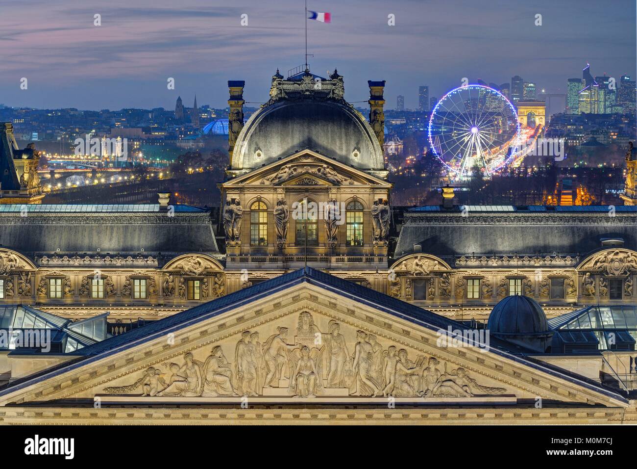 France,Paris,area listed as World Heritage by UNESCO,Louvre museum,the pediment of the Colonnade and the pavillon de L'Horloge ( Clock pavilion) Stock Photo