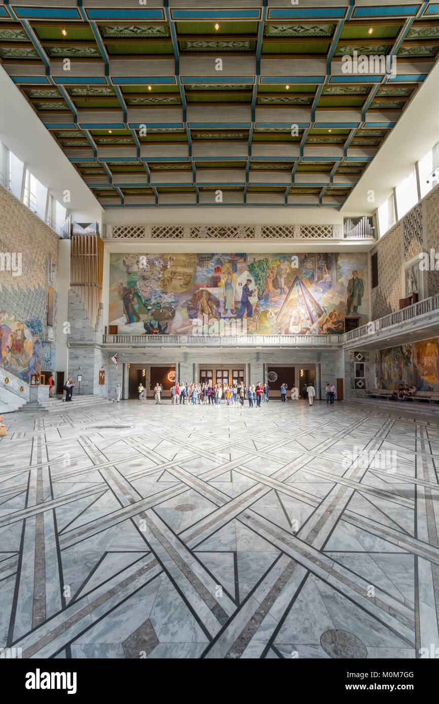 Norway,Oslo,City Hall (Radhuset),inner hall,frescos Stock Photo - Alamy