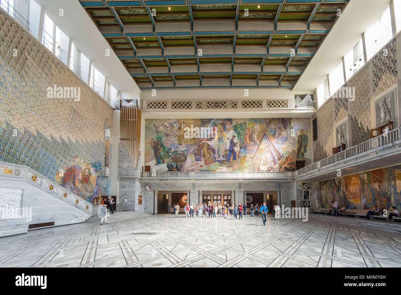 Norway,Oslo,City Hall (Radhuset),inner hall,frescos Stock Photo - Alamy
