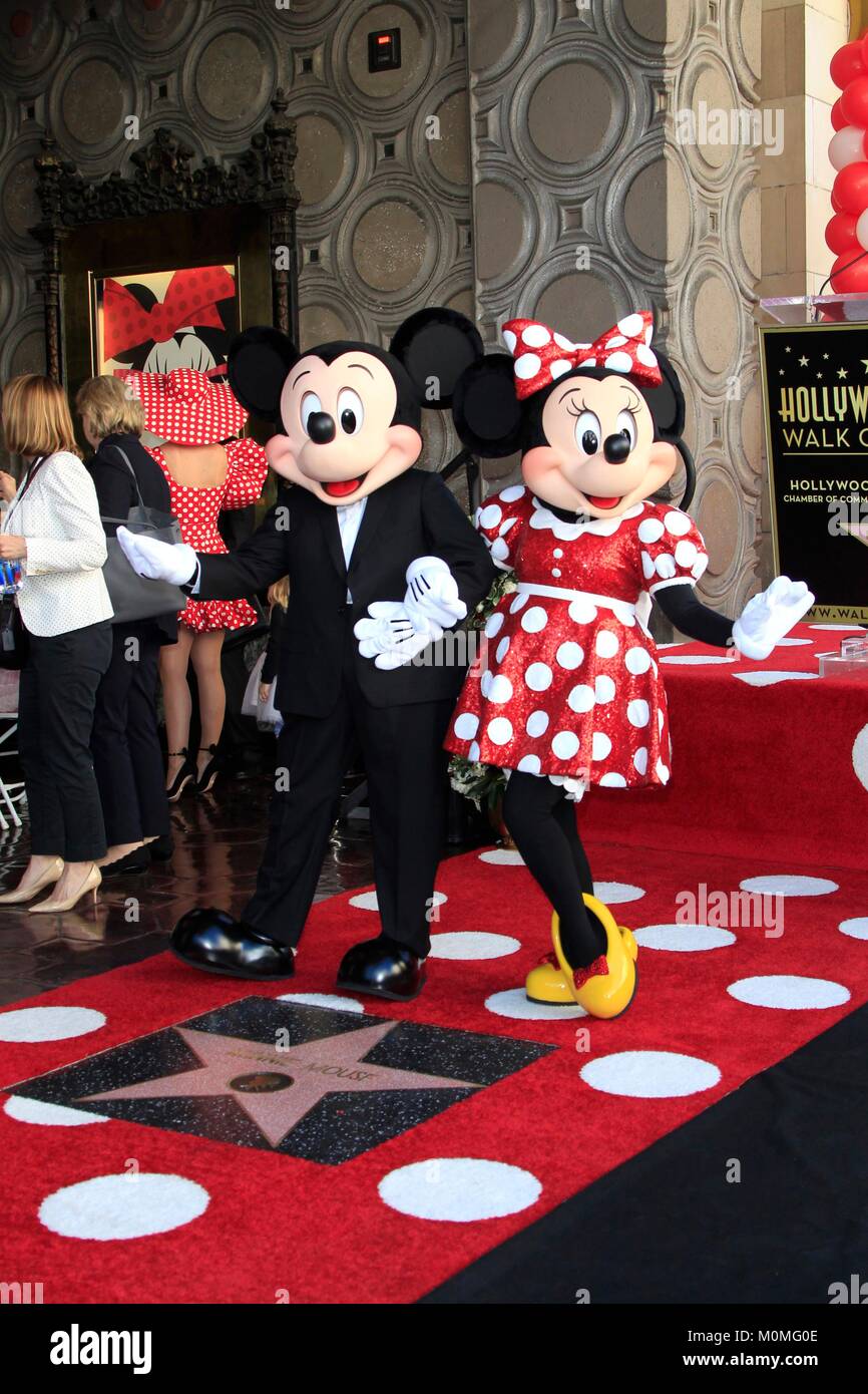 Los Angeles, CA, USA. 22nd Jan, 2018. Mickey Mouse, Minnie Mouse at the induction ceremony for Star on the Hollywood Walk of Fame for Minnie Mouse, Hollywood Boulevard, Los Angeles, CA January 22, 2018. Credit: Priscilla Grant/Everett Collection/Alamy Live News Stock Photo