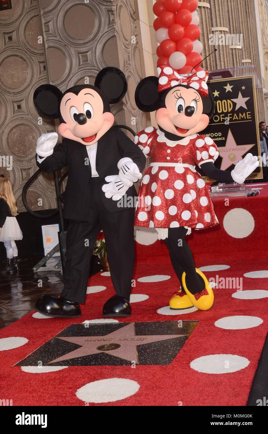 Los Angeles, CA, USA. 22nd Jan, 2018. Mickey Mouse, Minnie Mouse at the induction ceremony for Star on the Hollywood Walk of Fame for Minnie Mouse, Hollywood Boulevard, Los Angeles, CA January 22, 2018. Credit: Priscilla Grant/Everett Collection/Alamy Live News Stock Photo