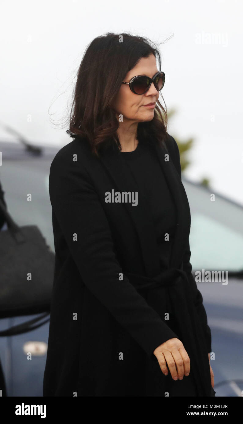 Bono's wife Ali Hewson arrives for the funeral of The Cranberries singer Dolores O'Riordan at Saint Ailbe's Church, Ballybricken. Stock Photo