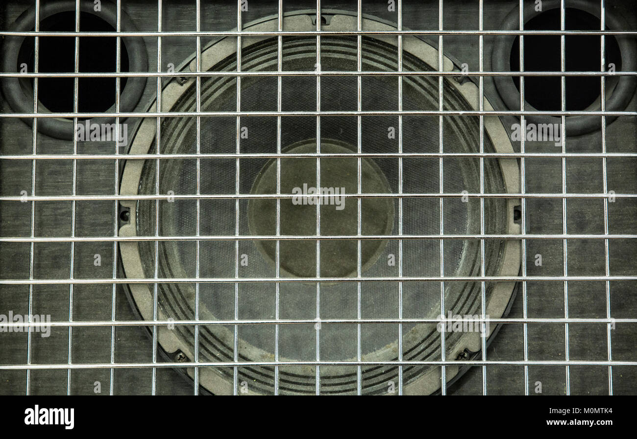 Detail of an audio speaker used to amplify musical instruments Stock Photo