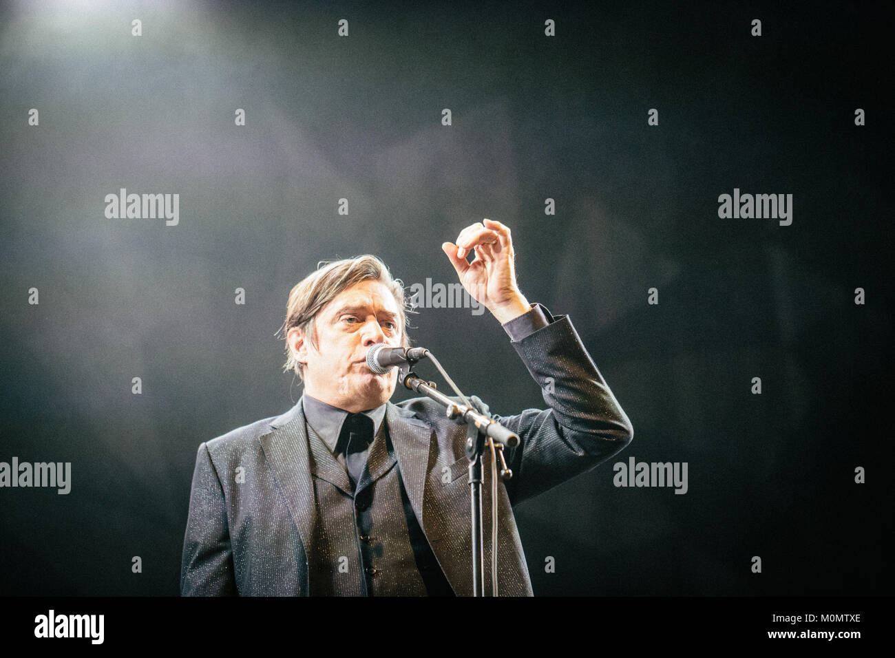 The German industrial band Einstürzende Neubauten performs a live concert at the Danish music festival Roskilde Festival 2015. Here singer and artist Blixa Bargeld is pictured live on stage. Denmark, 03/07 2015. Stock Photo