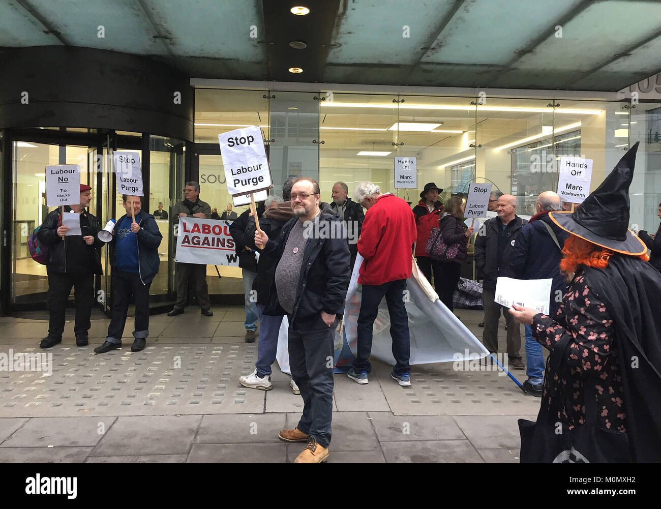 Labour Against the Witchhunt protesters outside a meeting of the party's ruling National Executive Committee in London, they are claiming members suspended over allegations of anti-Semitism are being targeted in a purge of the left and anti-Zionists. Stock Photo