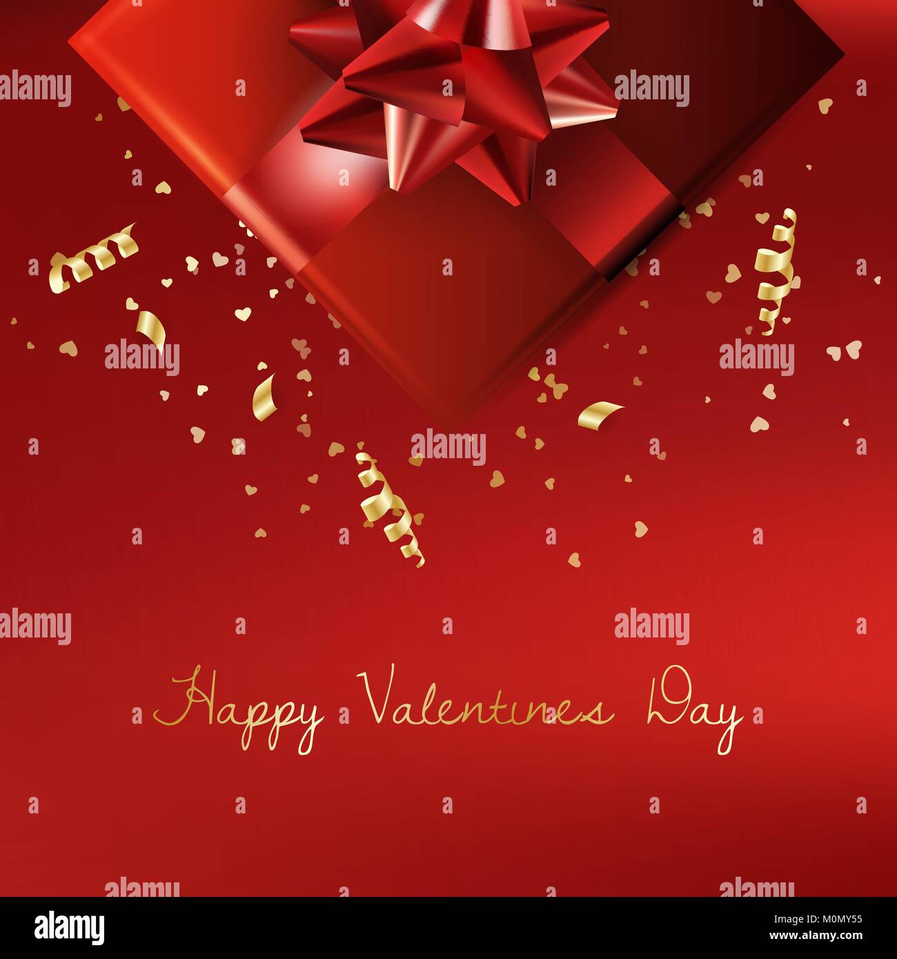Decorative gift box with red bow. Valentines day background with ...