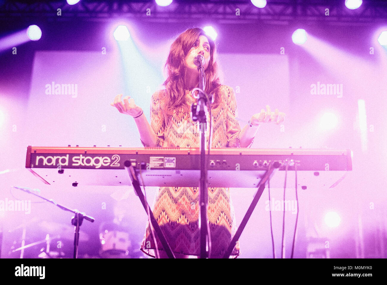 The American singer and multi-instrumentalist Julia Holter pictured behind her keyboard during her gig at the Polish festival Off Festival. Poland 2013. Stock Photo