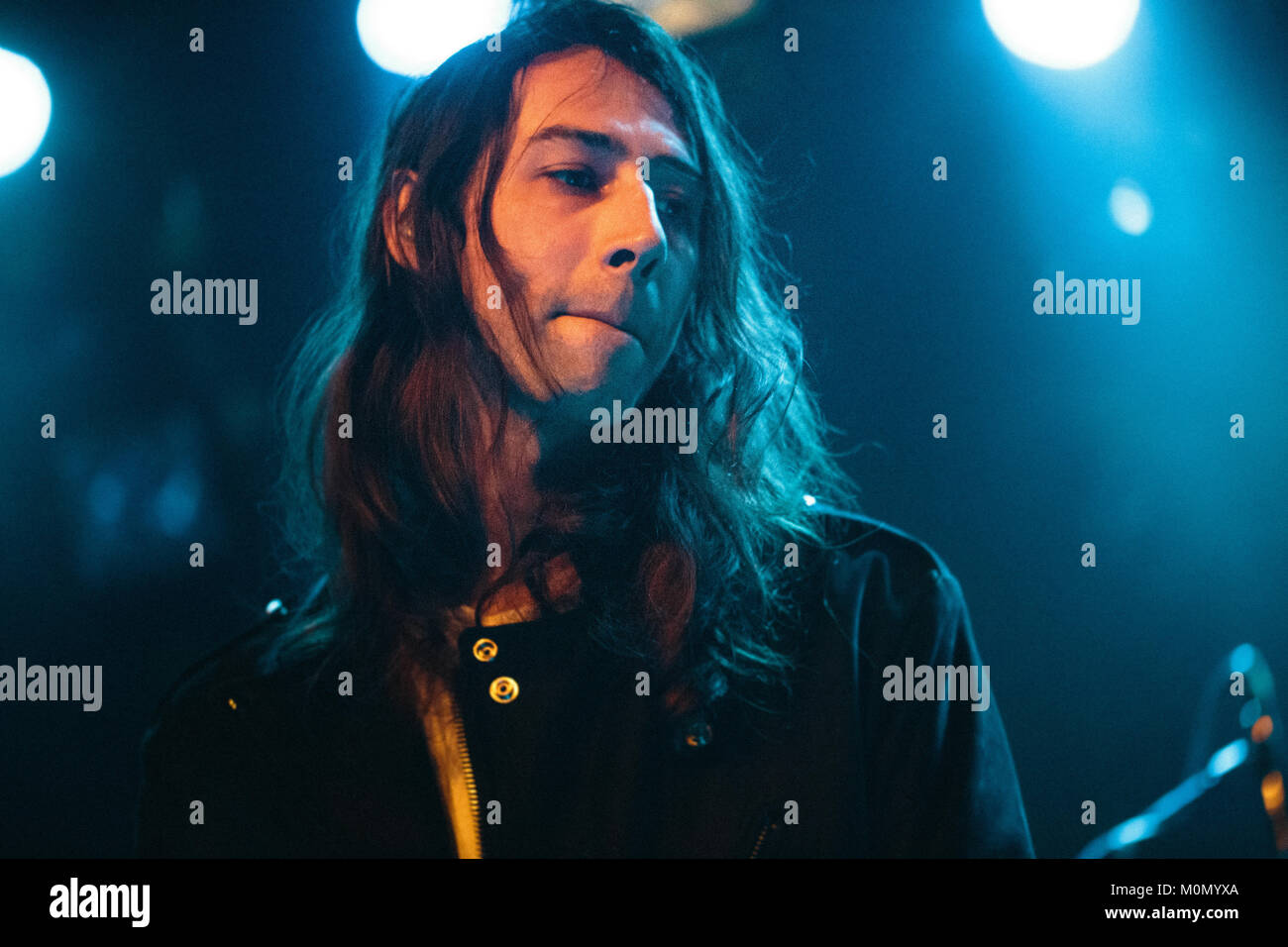 The British singer, songwriter and musician Adam Bainbridge is known by his solo project Kindness and here performs a live concert at Pumpehuset in Copenhagen as part of Frost Festival 2015. Denmark, 11/02 2015. Stock Photo