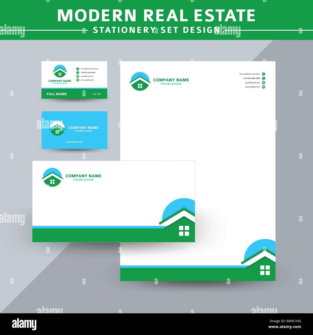 Modern Real Estate Stationery Set Vector Design Stock Vector
