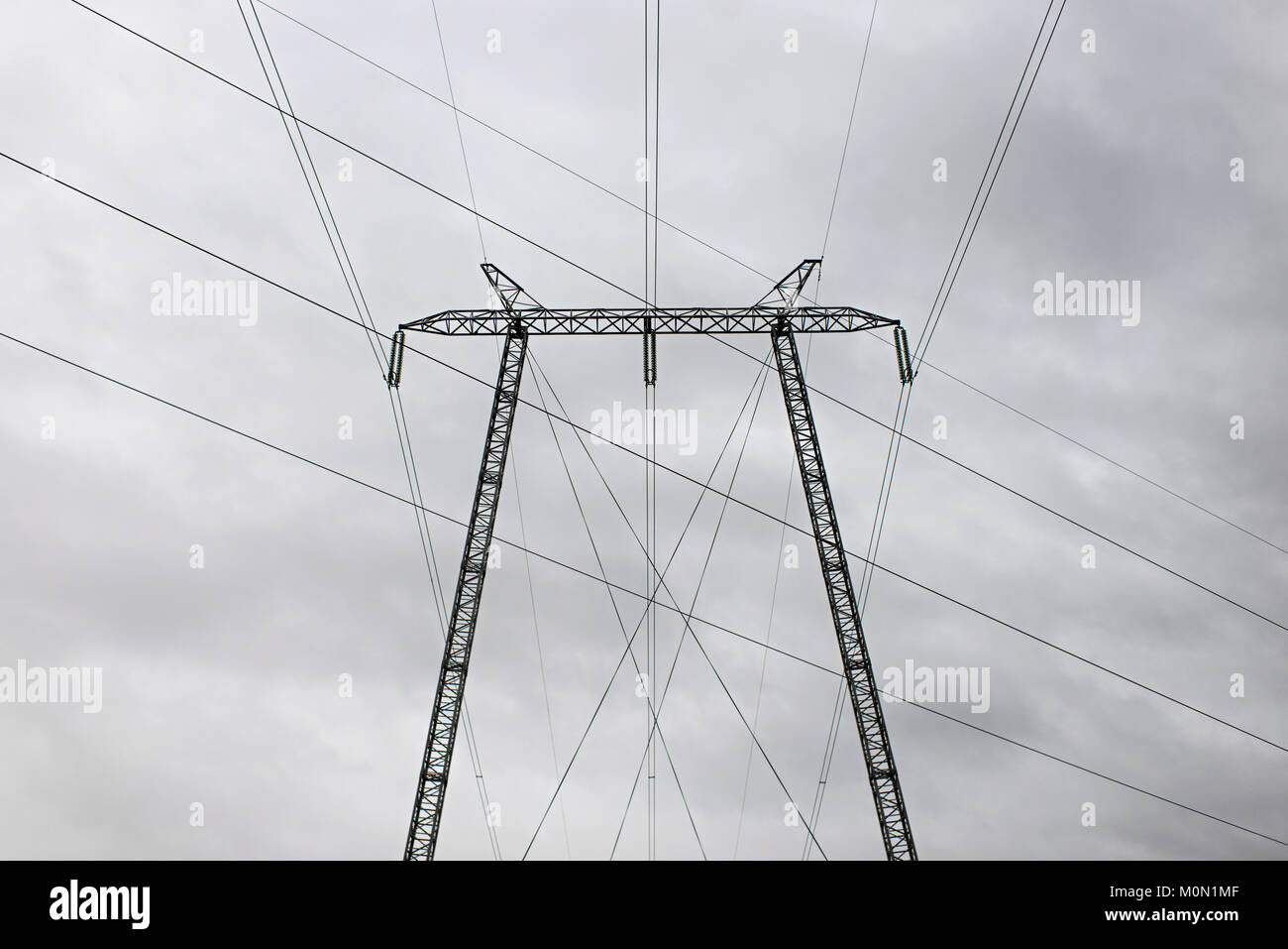 High voltage transmission lines for elecrticity Stock Photo